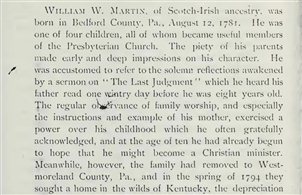 1898 年出版的《印第安纳长老会早期历史之贡献》(Contributions to the Early History of the Presbyterian Church in Indiana, by Hanford A. Edson)第七章用了 6 页纸写老马丁
