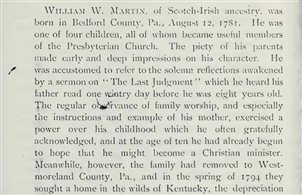 1898 年出版的《印第安纳长老会早期历史之贡献》(Contributions to the Early History of the Presbyterian Church in Indiana, by Hanford A. Edson)第七章用了 6 页纸写老马丁