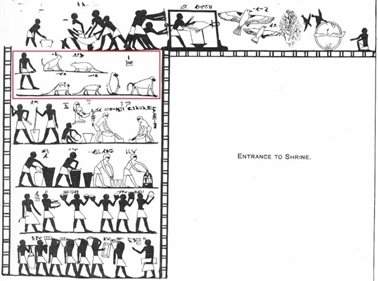图 6：猫鼠对峙图，出自本尼哈桑（Beni Hasan）巴凯特三世（Baket III）墓（BH15），中王国第11王朝（约公元前2055-前2004年）